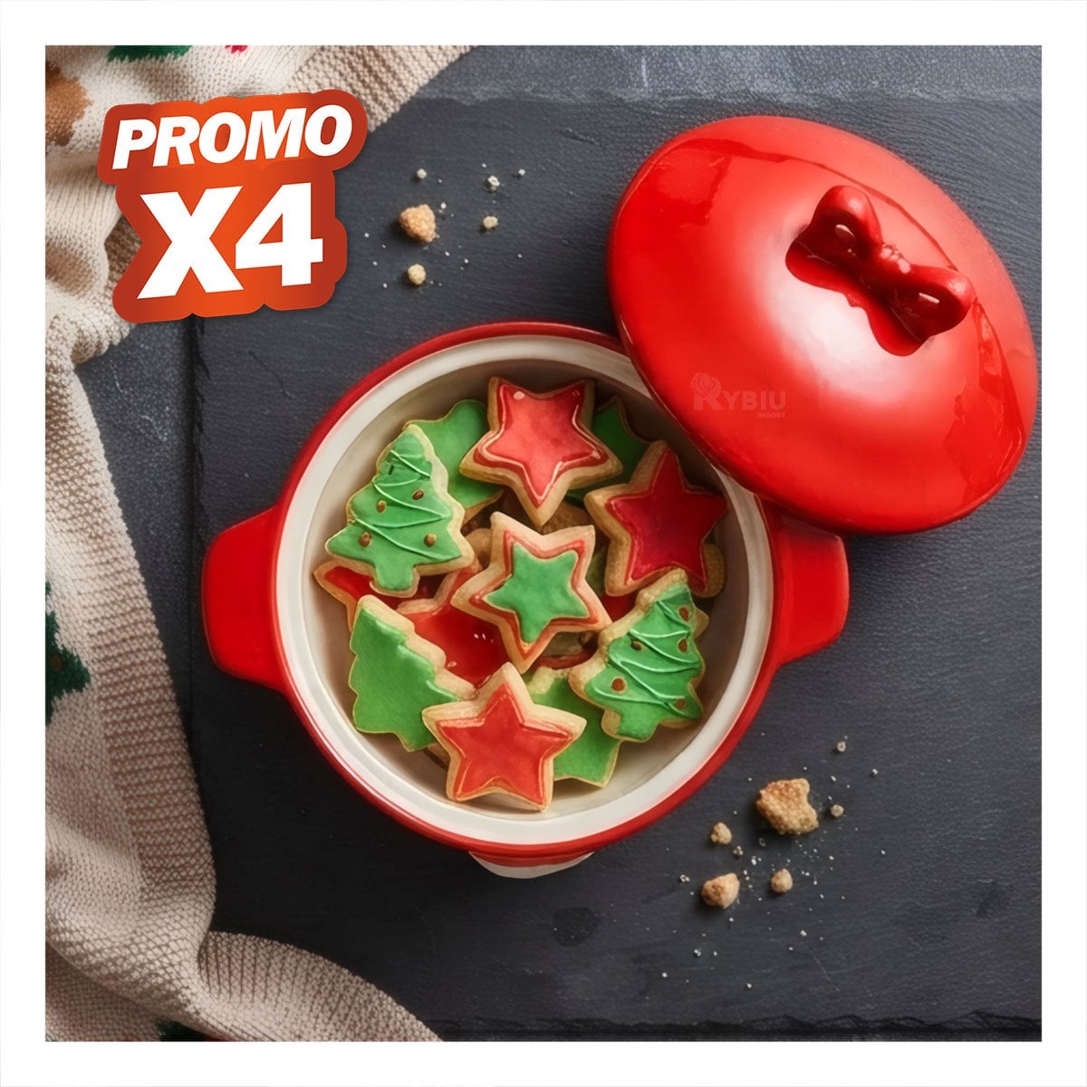 PACK4 BOWL NAVIDEÑO 8X30X24CM CON MINI ARBOL Y PAPA NOEL FELIZ YPAPEL REGALO - 1