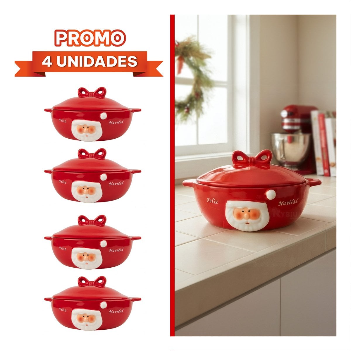 PACK4 SALSERA CON TAPA 8X30X24CM CON BASTON PEQUEÑO Y PAPA NOEL YREGALO STICKER - 1