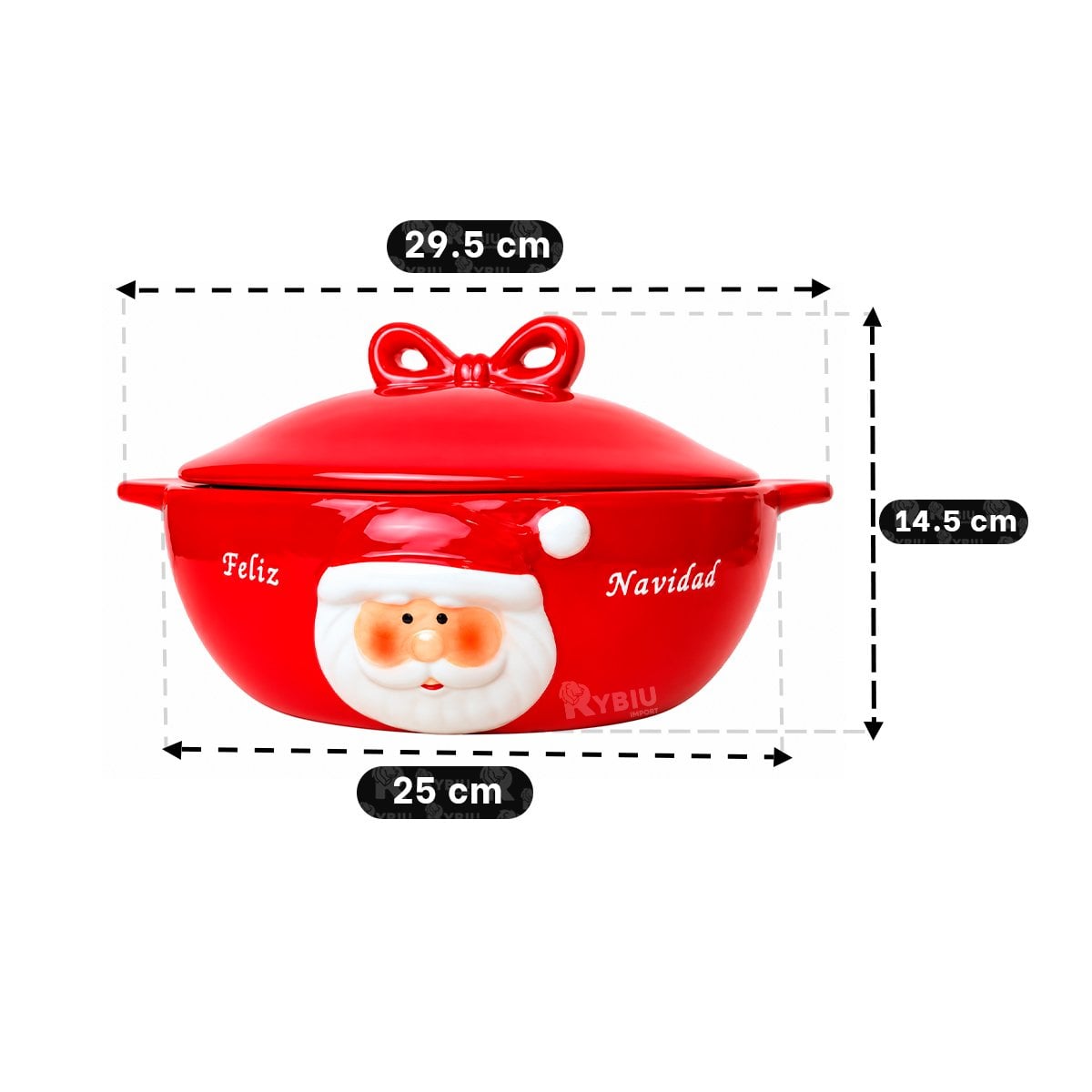 SALSERA CON TAPA 8X30X24CM CON PAPA NOEL Y DETALLES DE COPOS YSTICKY - 2