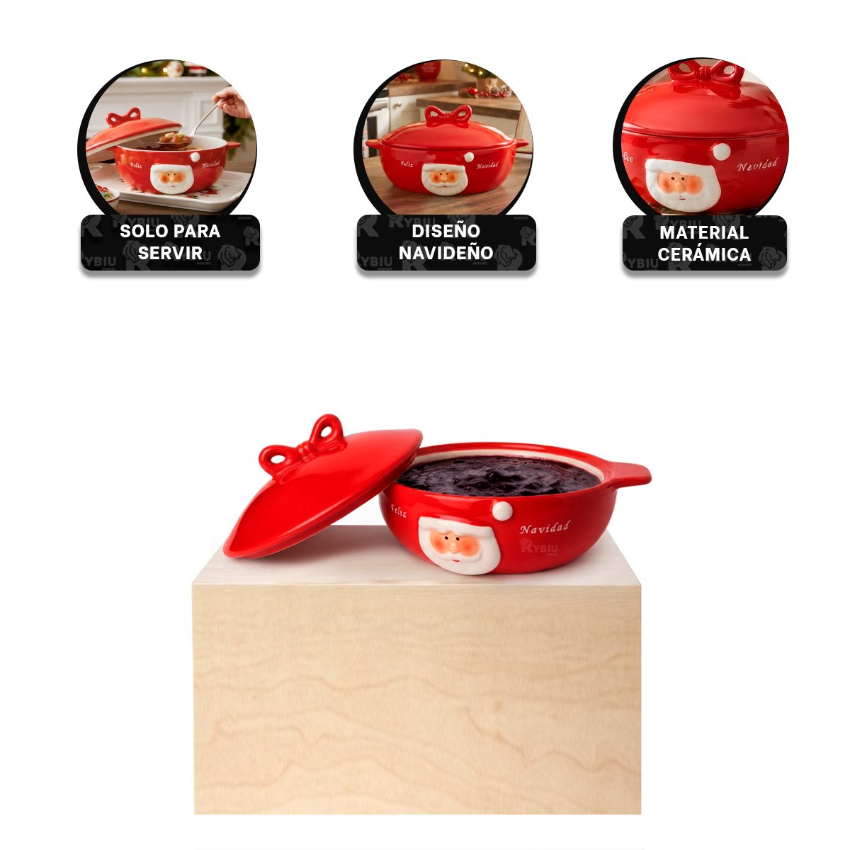 SALSERA CON TAPA 8X30X24CM CON PAPA NOEL Y DETALLES DE COPOS YSTICKY - 4