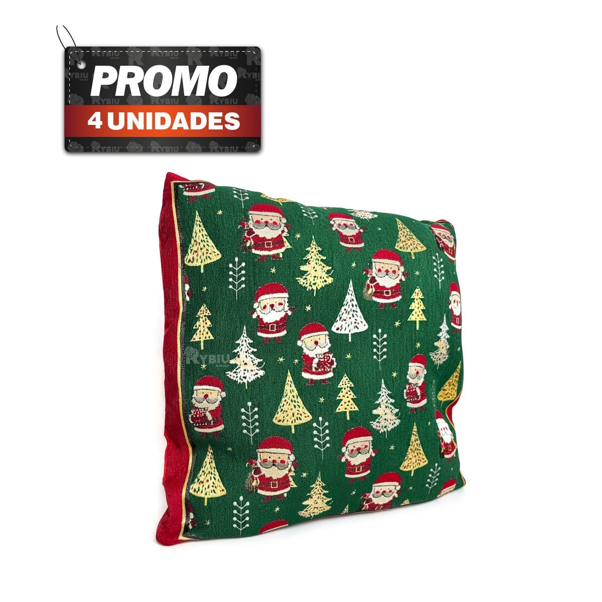 PACK4 COJIN DECORATIVO DE NAVIDAD CON FIGURAS DE SANTA VERDE - 1