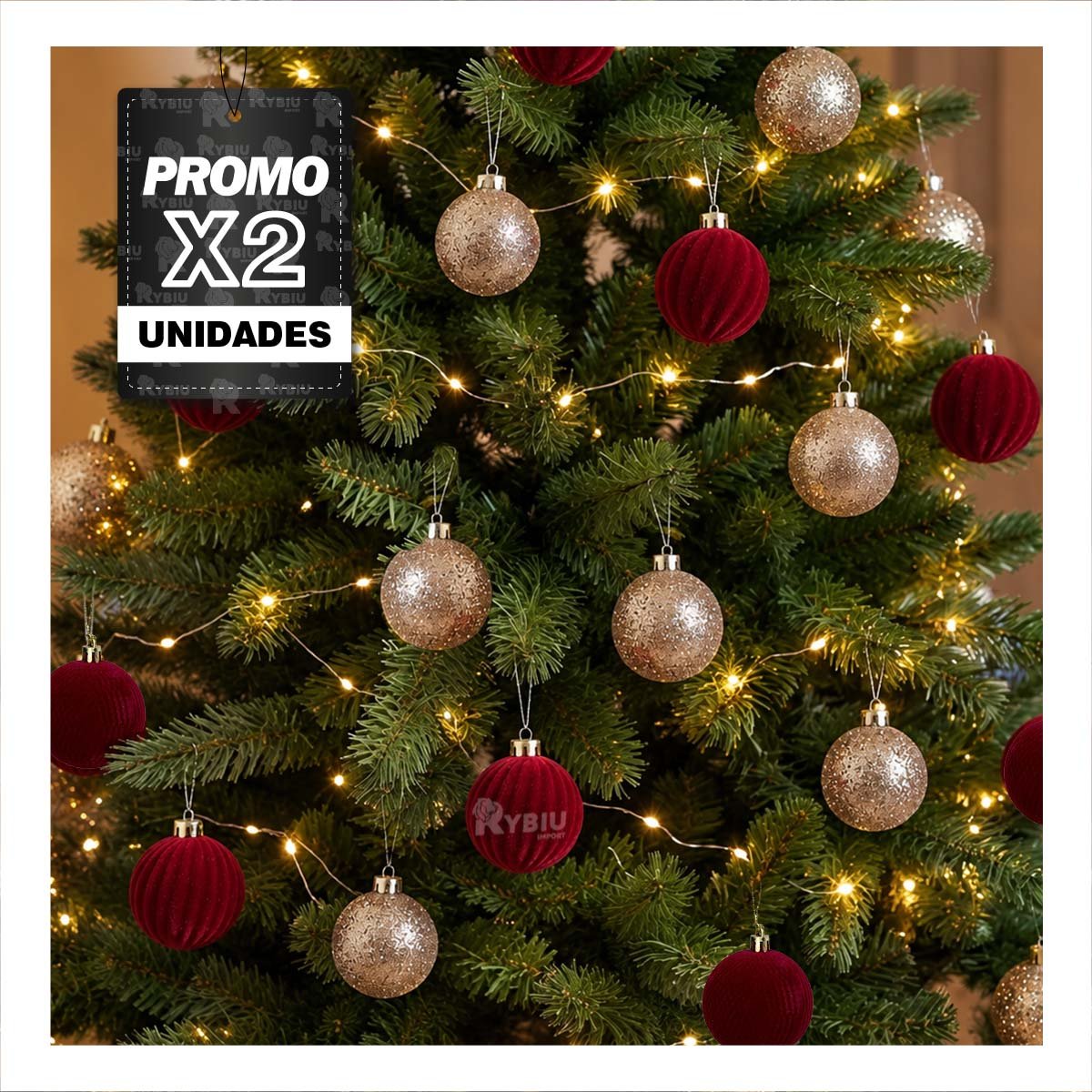 PACK2 ADORNOS 12 PARA ARBOL NAVIDENO 6CM BORGONA Y CHAMPAN - 1