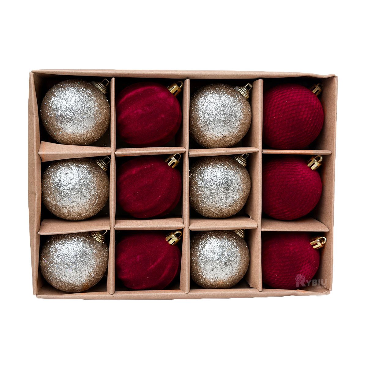 SET 12 ESFERAS DECORATIVAS PARA HOGAR 6CM BORGONA Y CHAMPAN Y LIGAS REGALO - 1