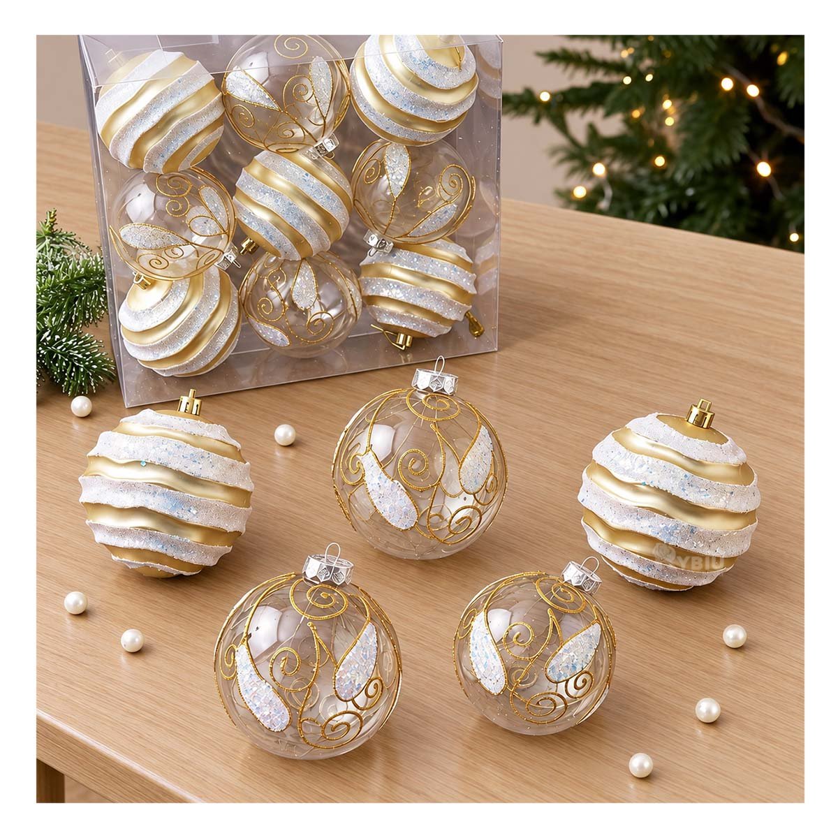 PACK2 ACCESORIOS 9 PARA ARBOL NAVIDENO 10CM DORADO YREGALO STICKER - 3