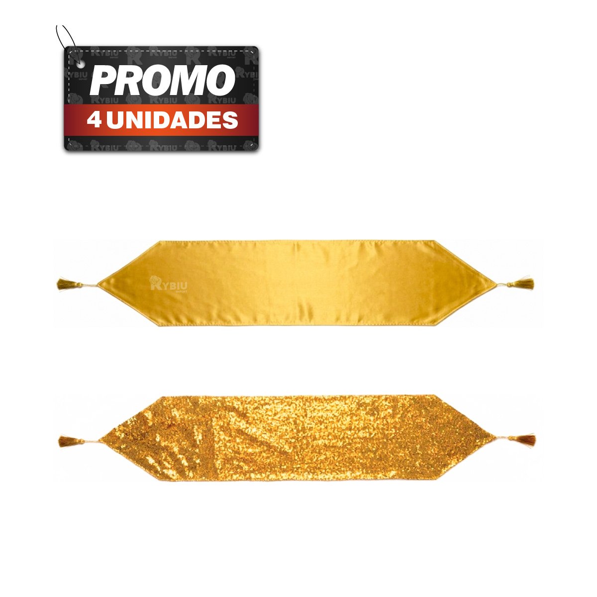 PACK4 ACCESORIO MODERNO DE MESA RASO Y CON LENTEJUELAS DORADO 2 EN 1 - 1