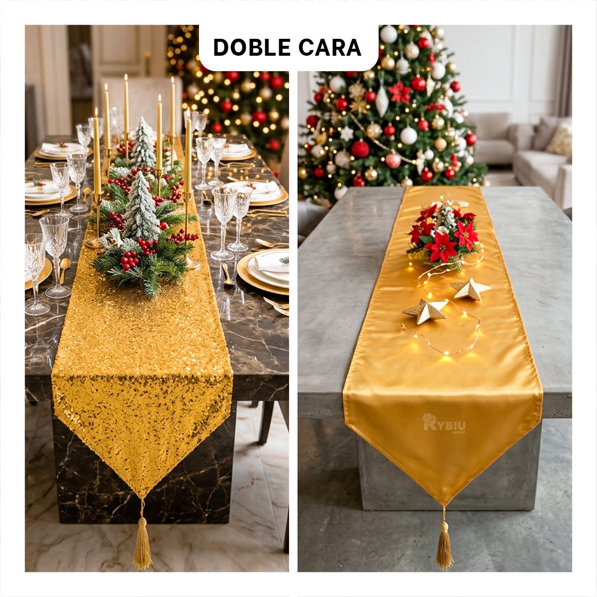PACK4 ACCESORIO MODERNO DE MESA RASO Y CON LENTEJUELAS DORADO 2 EN 1 - 3
