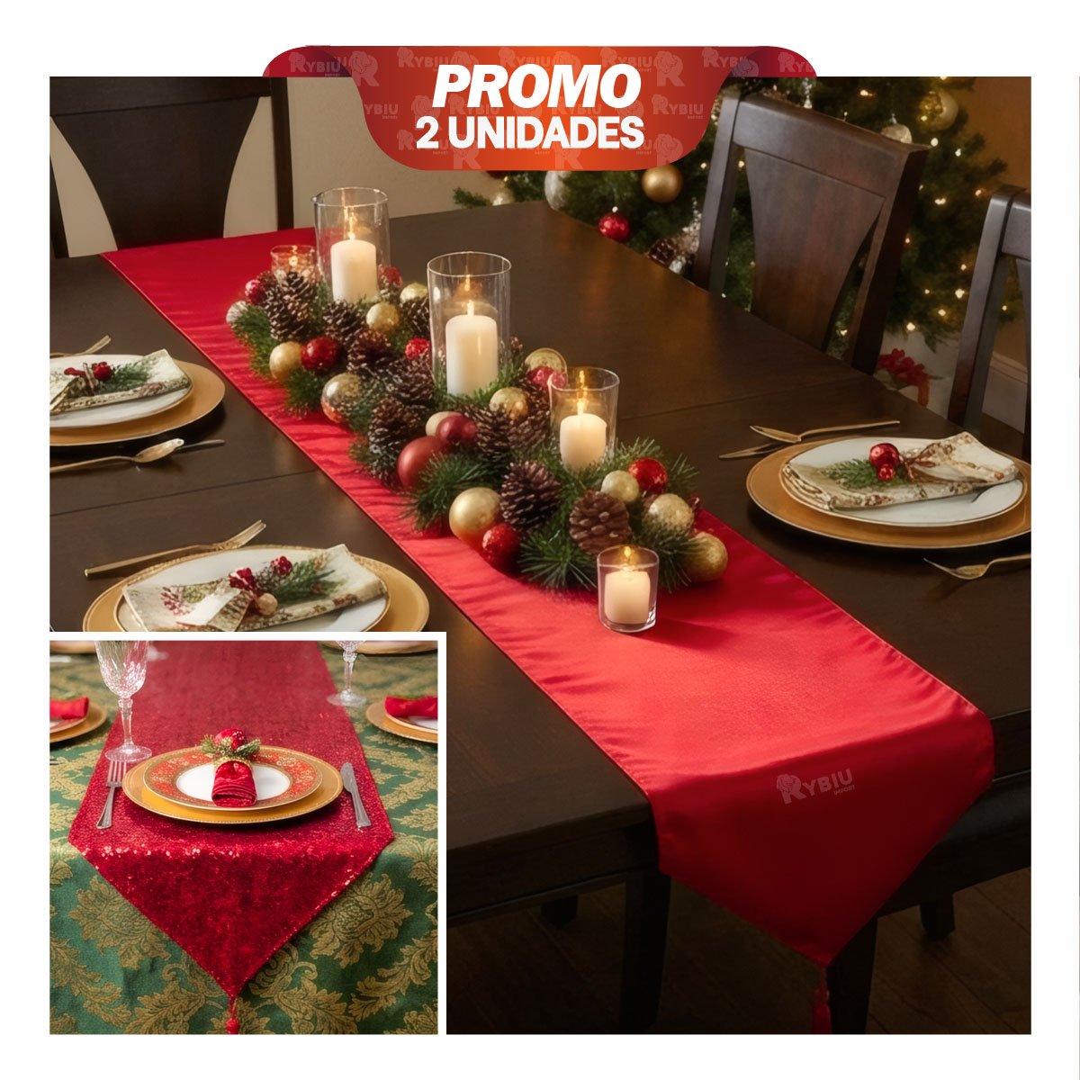 PACK2 MANTEL DECORATIVO MODERNO RASO Y CON LENTEJUELAS ROJO 2 EN 1 YREGALO STICKER - 1