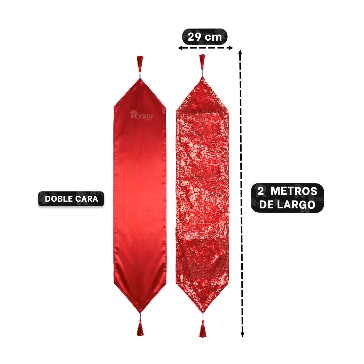 CENTRO DE MESA RASO Y CON LENTEJUELAS ROJO 2 EN 1 Y LIGAS REGALO - 2