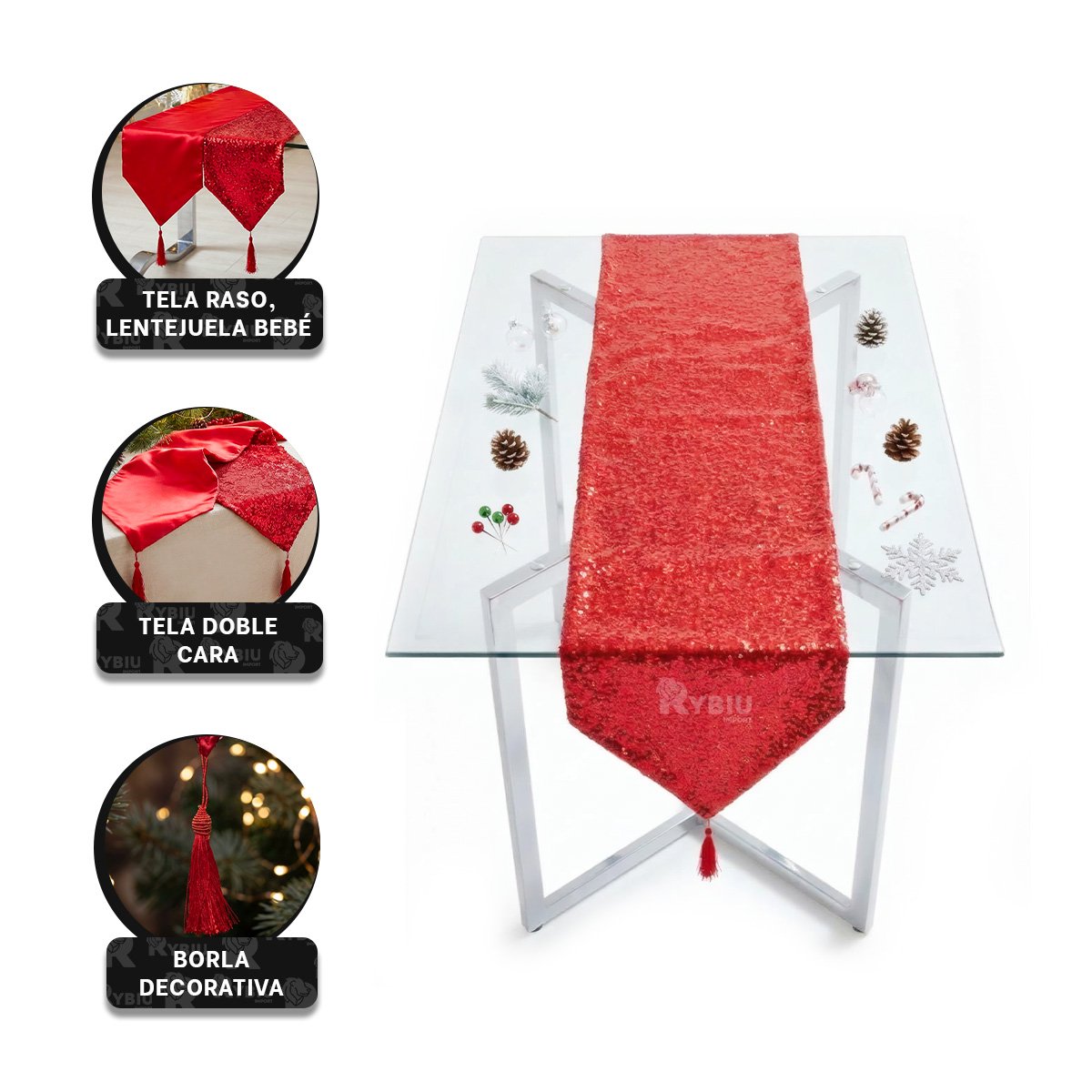 CENTRO DE MESA RASO Y CON LENTEJUELAS ROJO 2 EN 1 Y LIGAS REGALO - 4