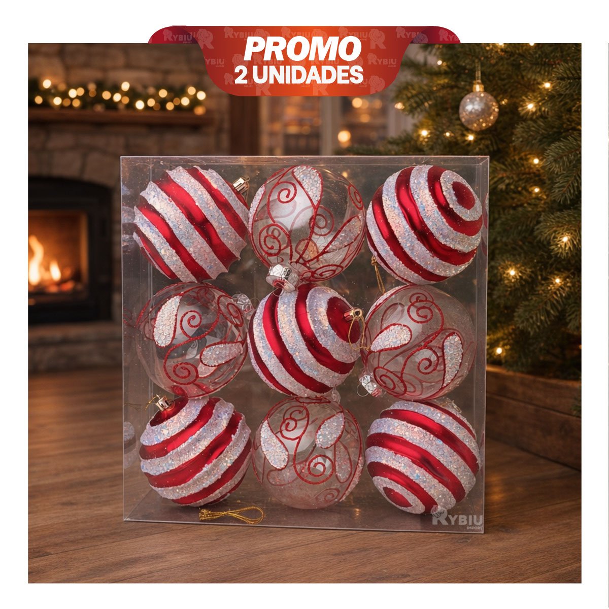 PACK2 ACCESORIOS 9 PARA ARBOL NAVIDENO 10CM ROJO YREGALO STICKER - 1