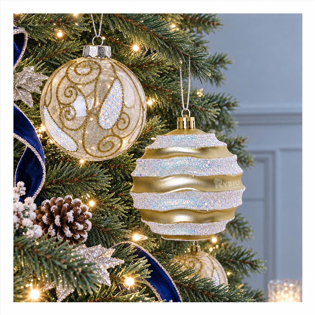 PACK2 ADORNOS 9 PARA ARBOL NAVIDENO 10CM DORADO - 3