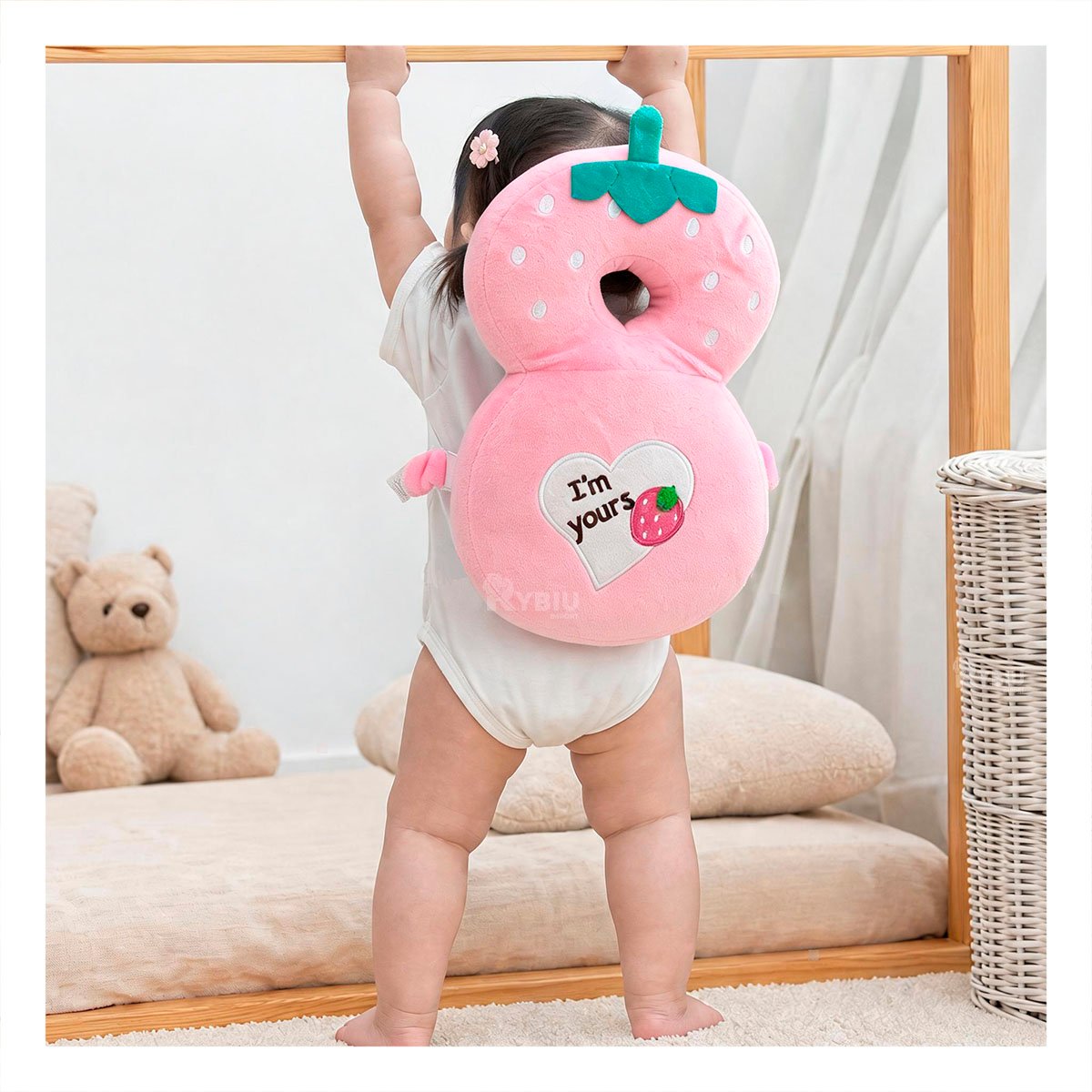 PACK4 COJIN PROTECTORA PARA BEBES CON FORMA DE FRESA ROSADO - 3