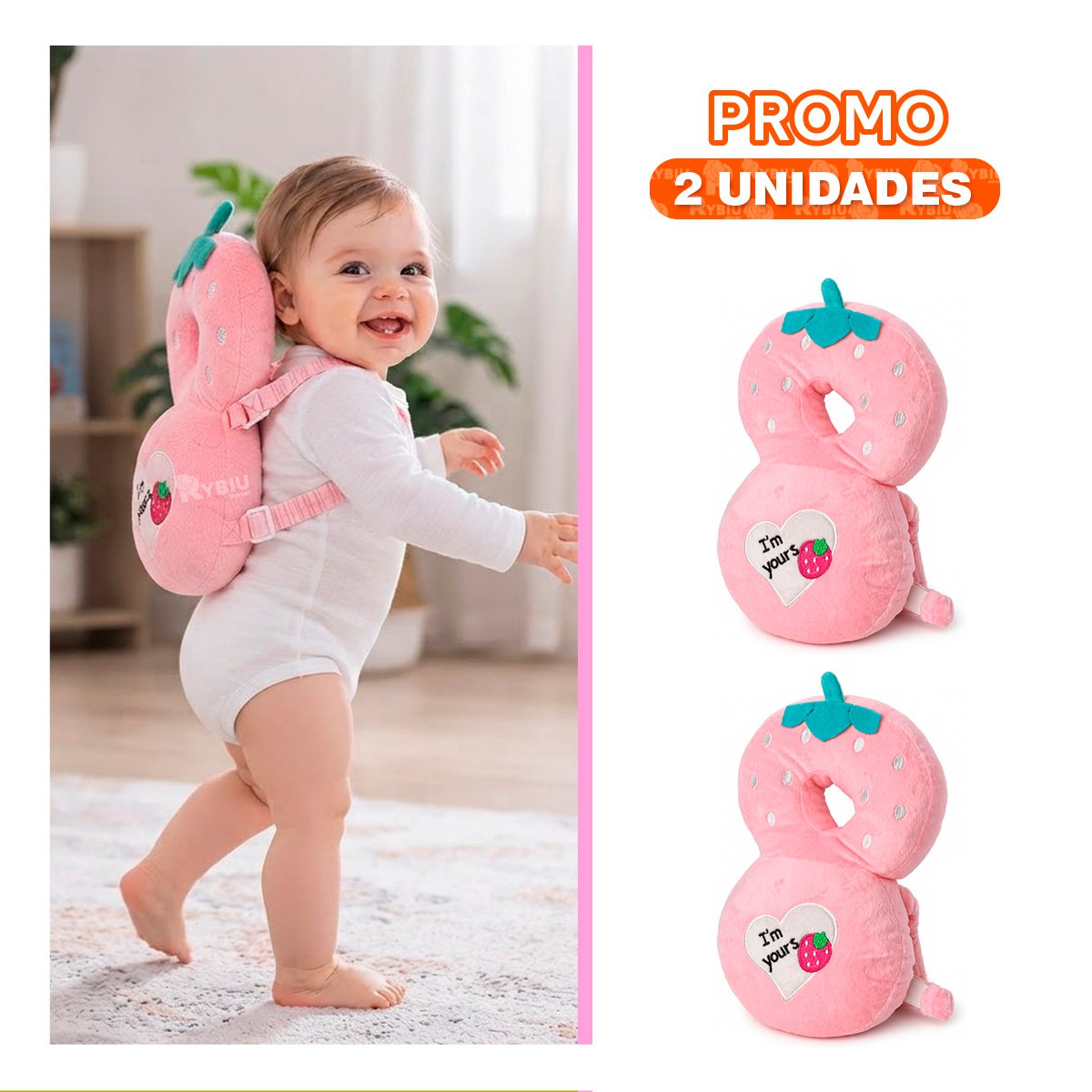 PACK2 ALMOHADILLA ANTICAIDA CON FORMA DE FRESA ROSADO YPAPEL REGALO - 1