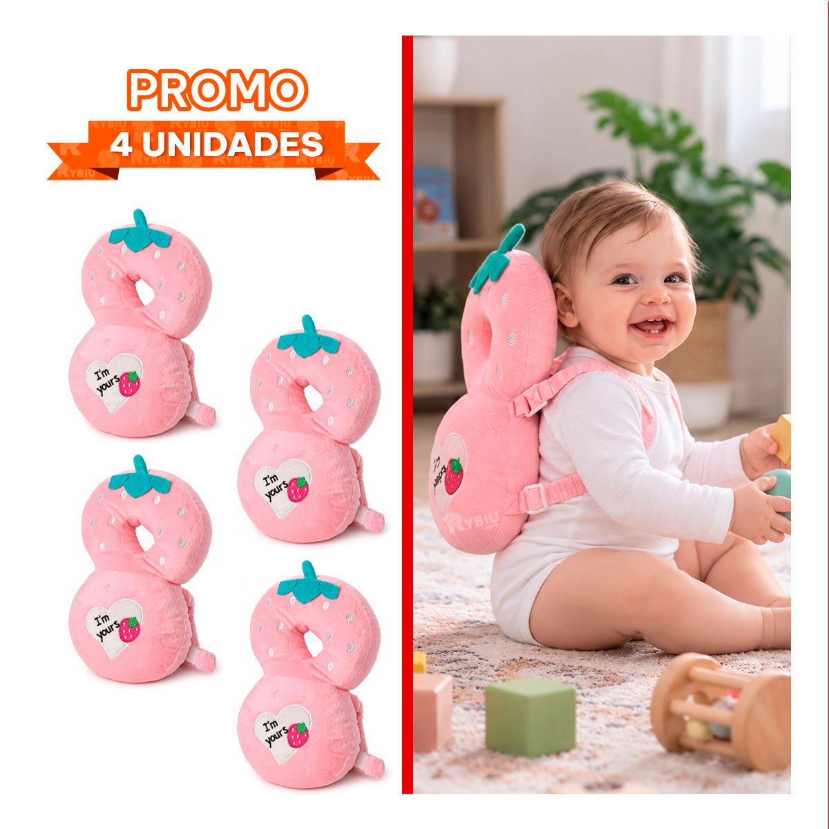 PACK4 COJIN ANTICAIDA PARA DESCANSO SEGURO ROSADO YPAPEL REGALO - 1