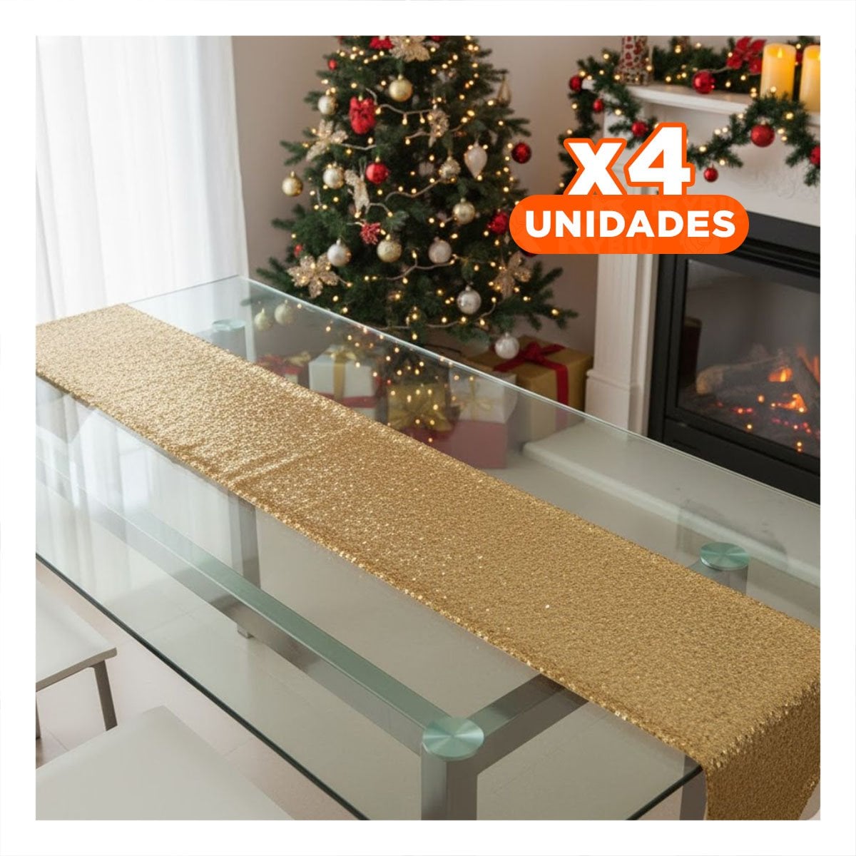 PACK4 MANTEL DORADO DE LENTEJUELAS DE MESA EN 220X35CM SALA Y CENA Y+REGALO STICKER - 1