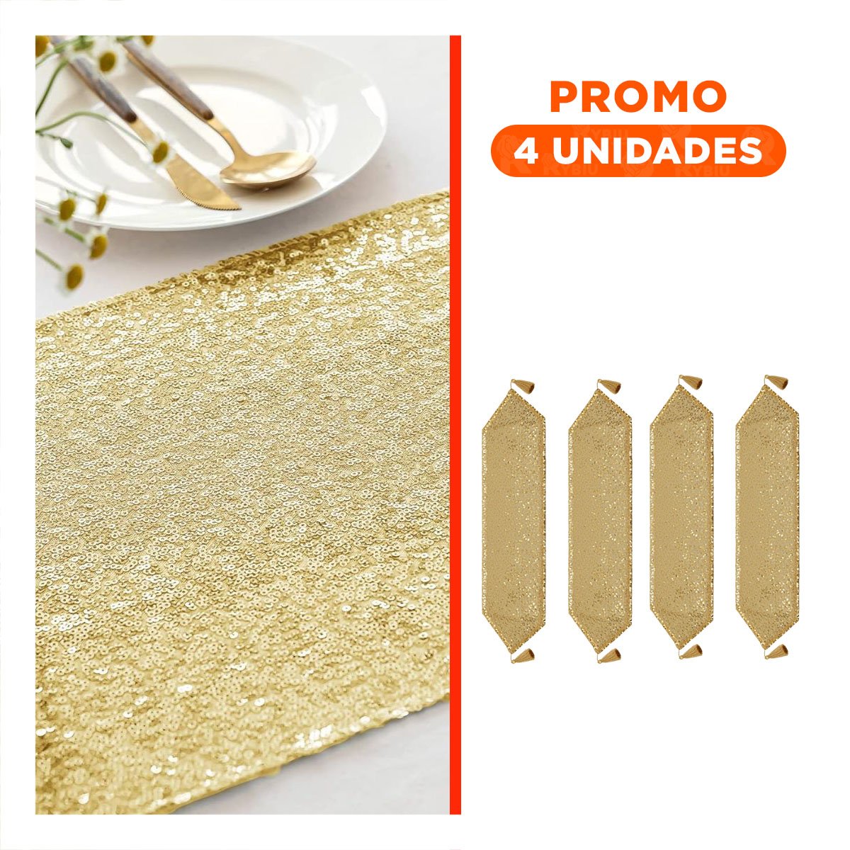 PACK4 TAPETE 220X35CM DE LENTEJUELAS DORADO PARA MESA EN ESPACIO Y EVENTO - 1