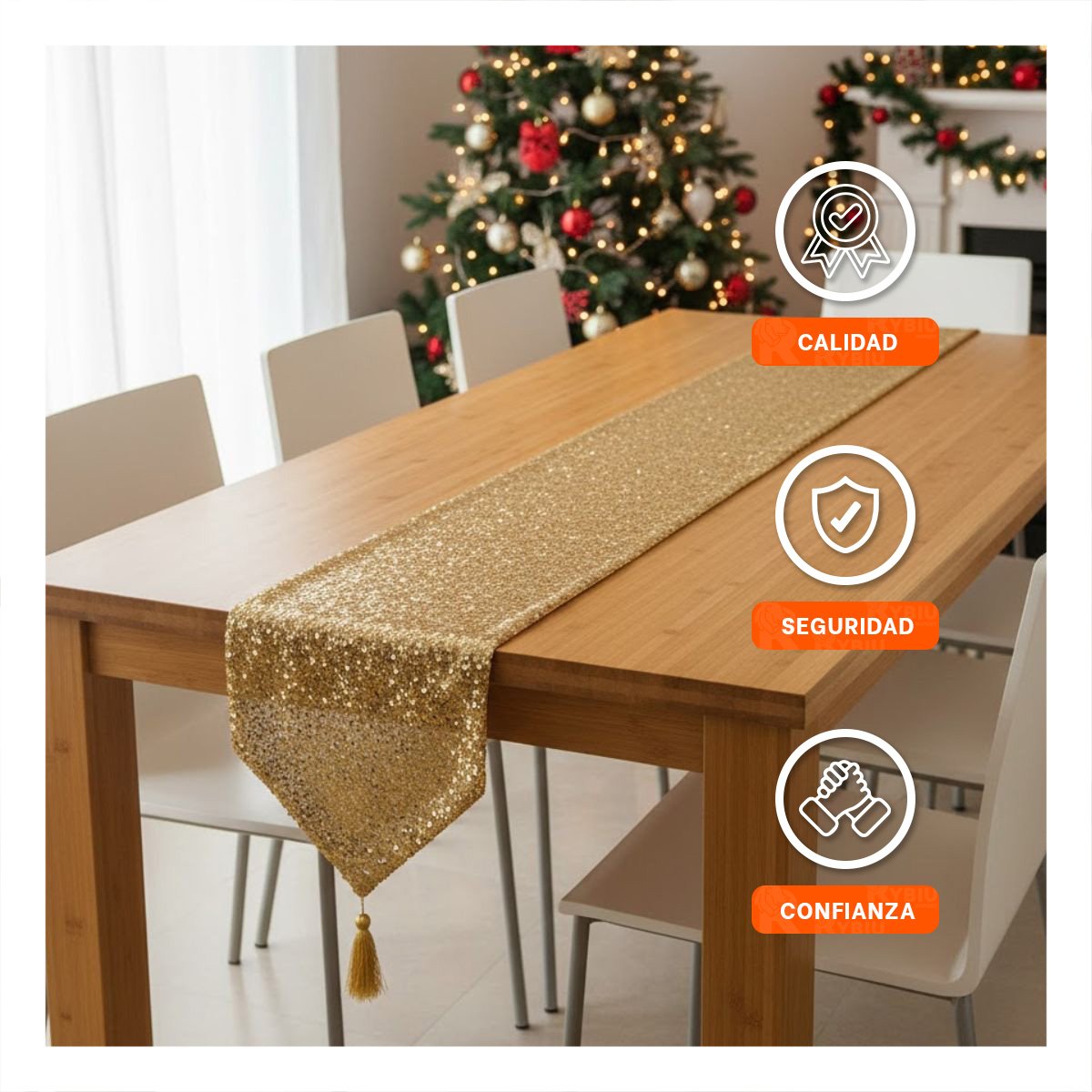 CAMINO CON DE LENTEJUELAS DORADO PARA MESA EN 220X35CM COCINA Y EVENTO Y+REGALO STICKER - 5