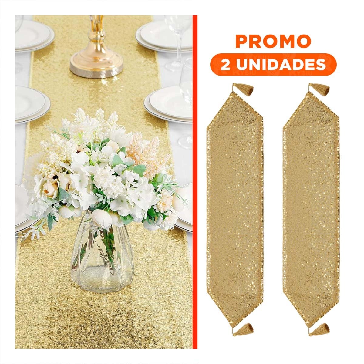 PACK2 TAPETE DORADO DE LENTEJUELAS CON 220X35CM PARA COCINA Y CELEBRACION Y+REGALO STICKER - 1