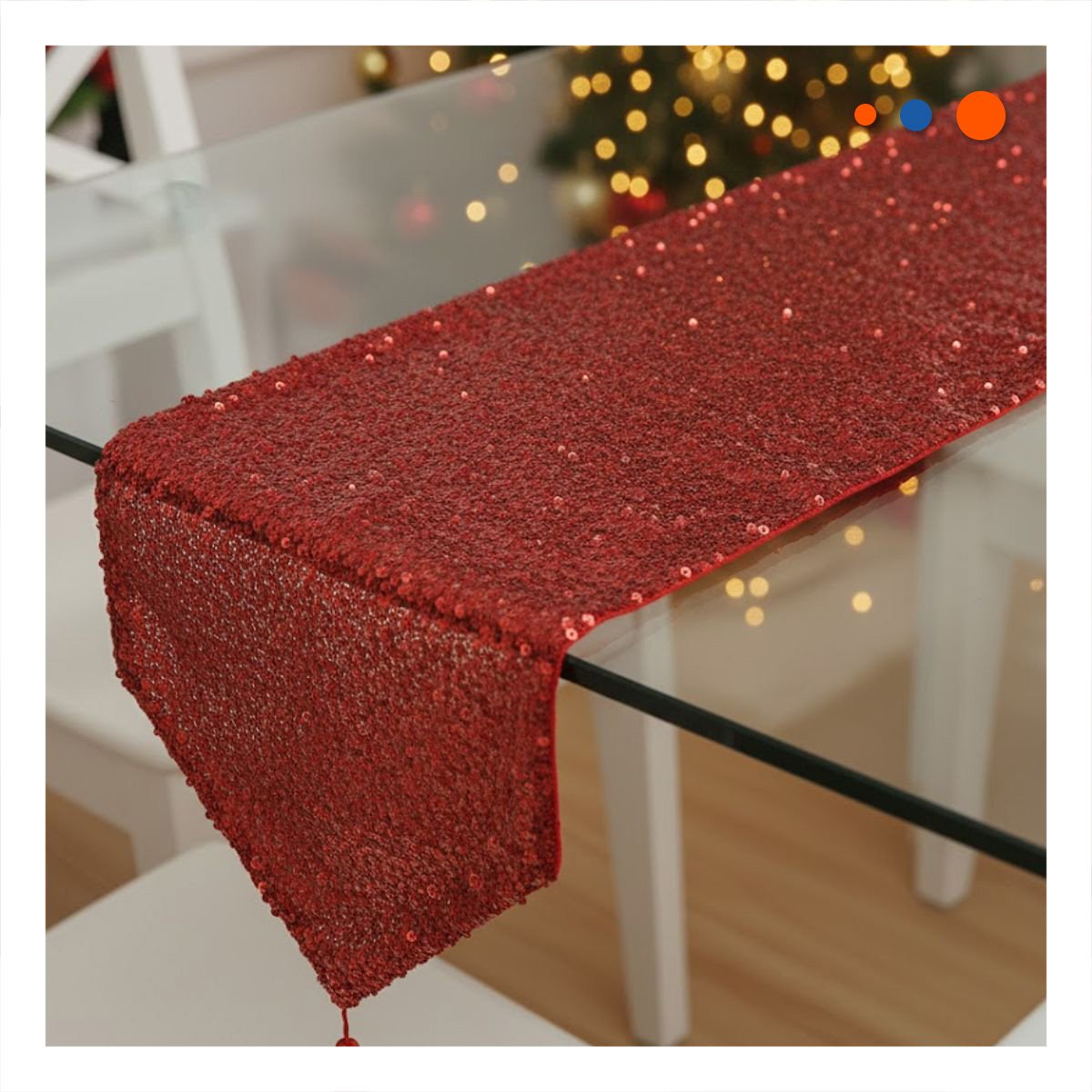 CAMINO 220X35CM CON LENTEJUELAS PARA MESA EN COMEDOR Y CENA ROJO YPAPEL REGALO - 1