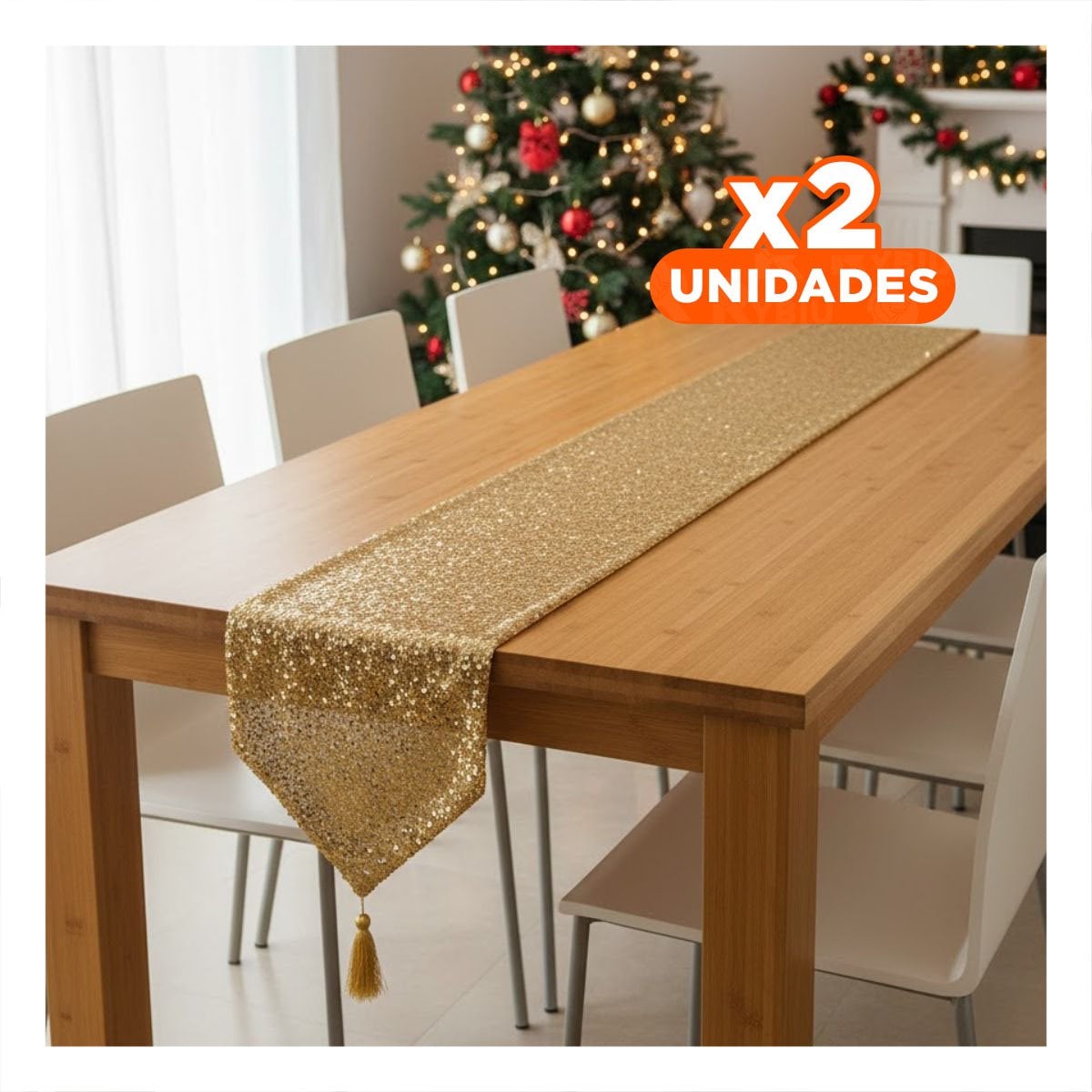 PACK2 TAPETE DORADO DE LENTEJUELAS DE MESA EN 220X35CM COMEDOR Y FIESTA - 1