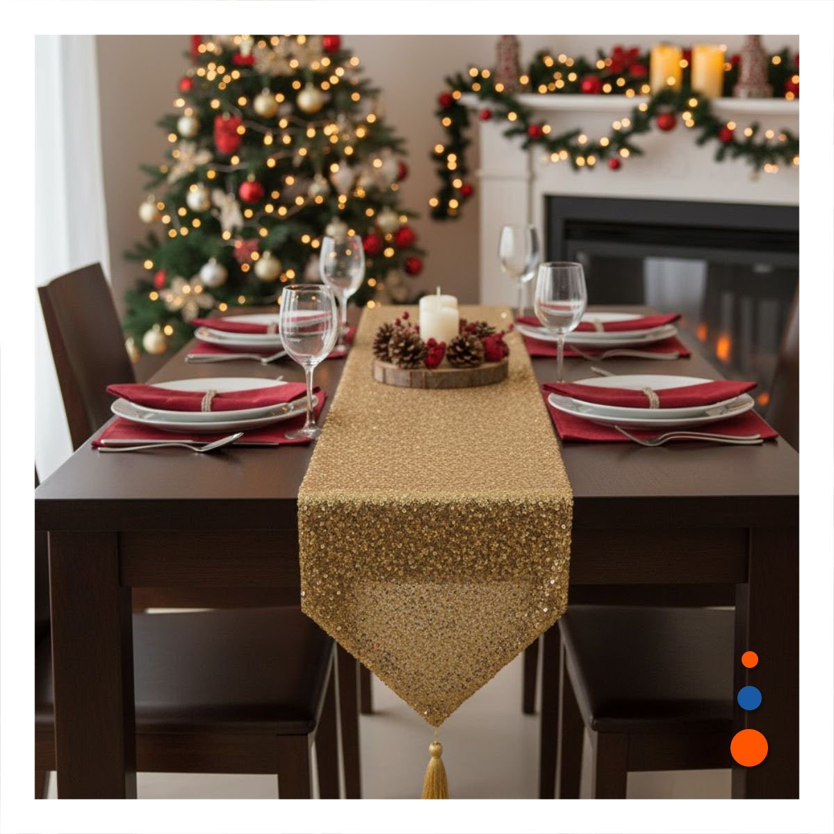 PACK2 TAPETE DORADO DE LENTEJUELAS DE MESA EN 220X35CM COMEDOR Y FIESTA - 2