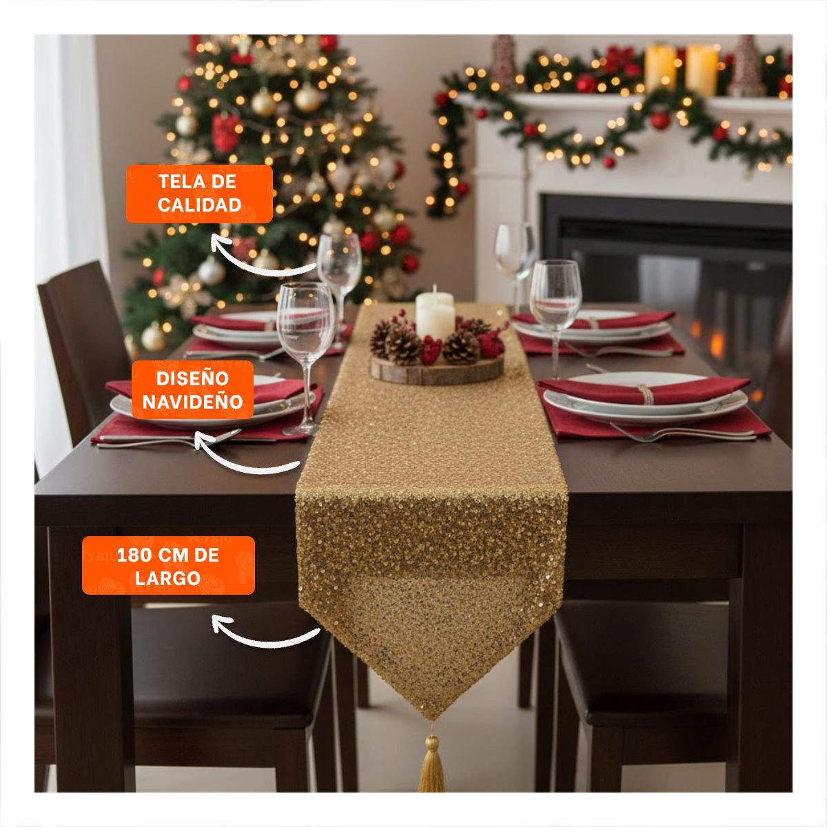 PACK4 TAPETE PARA MESA DORADO DE LENTEJUELAS SOBRE 220X35CM COMEDOR Y DECORACION Y+PAPEL REGALO - 2