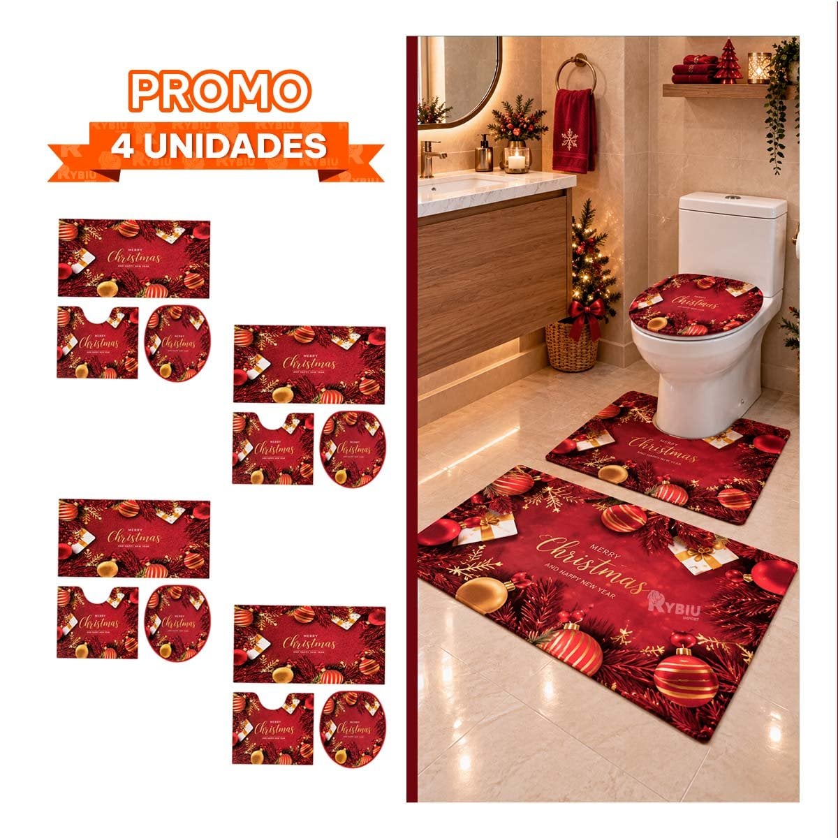PACK4 COMBO 3 PIEZAS GUINDA RAMAS Y PARA BANO BOLAS NAVIDENAS ESPECIAL YPAPEL REGALO - 1