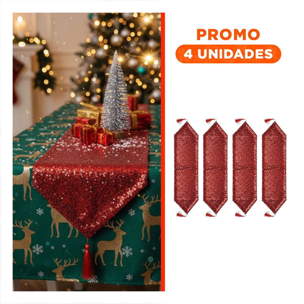 PACK4 TAPETE 220X35CM ROJO CON LENTEJUELAS PARA MESA EN ESPACIO Y EVENTO - 1