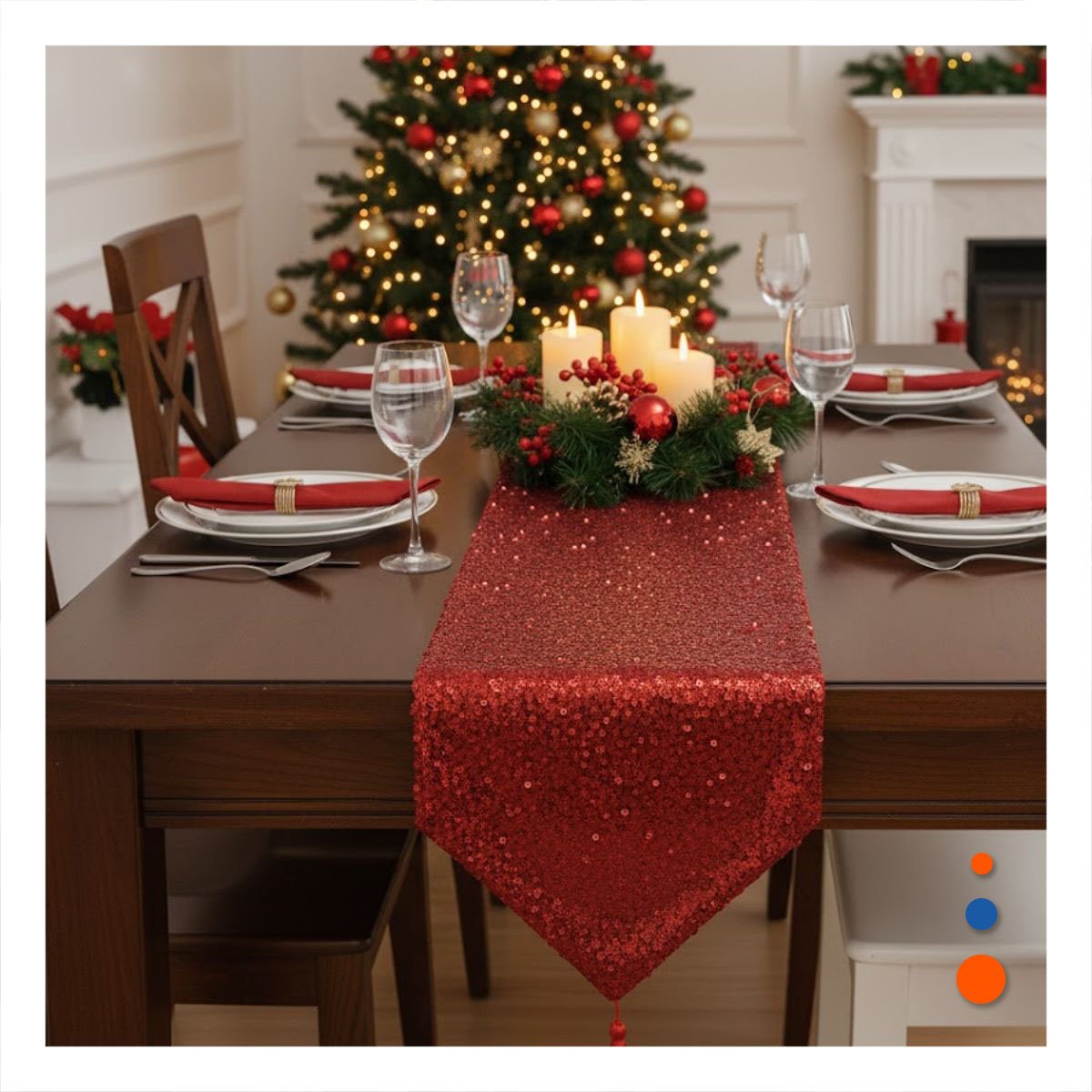 PACK4 TAPETE 220X35CM ROJO CON LENTEJUELAS PARA MESA EN ESPACIO Y EVENTO - 3