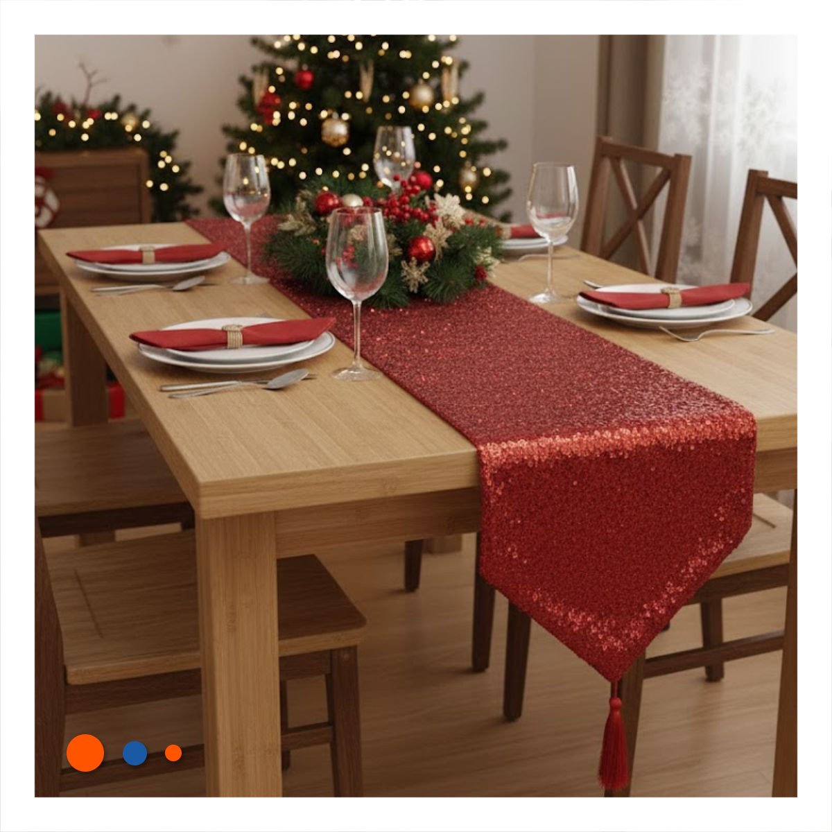 PACK4 TAPETE 220X35CM ROJO CON LENTEJUELAS PARA MESA EN ESPACIO Y EVENTO - 5