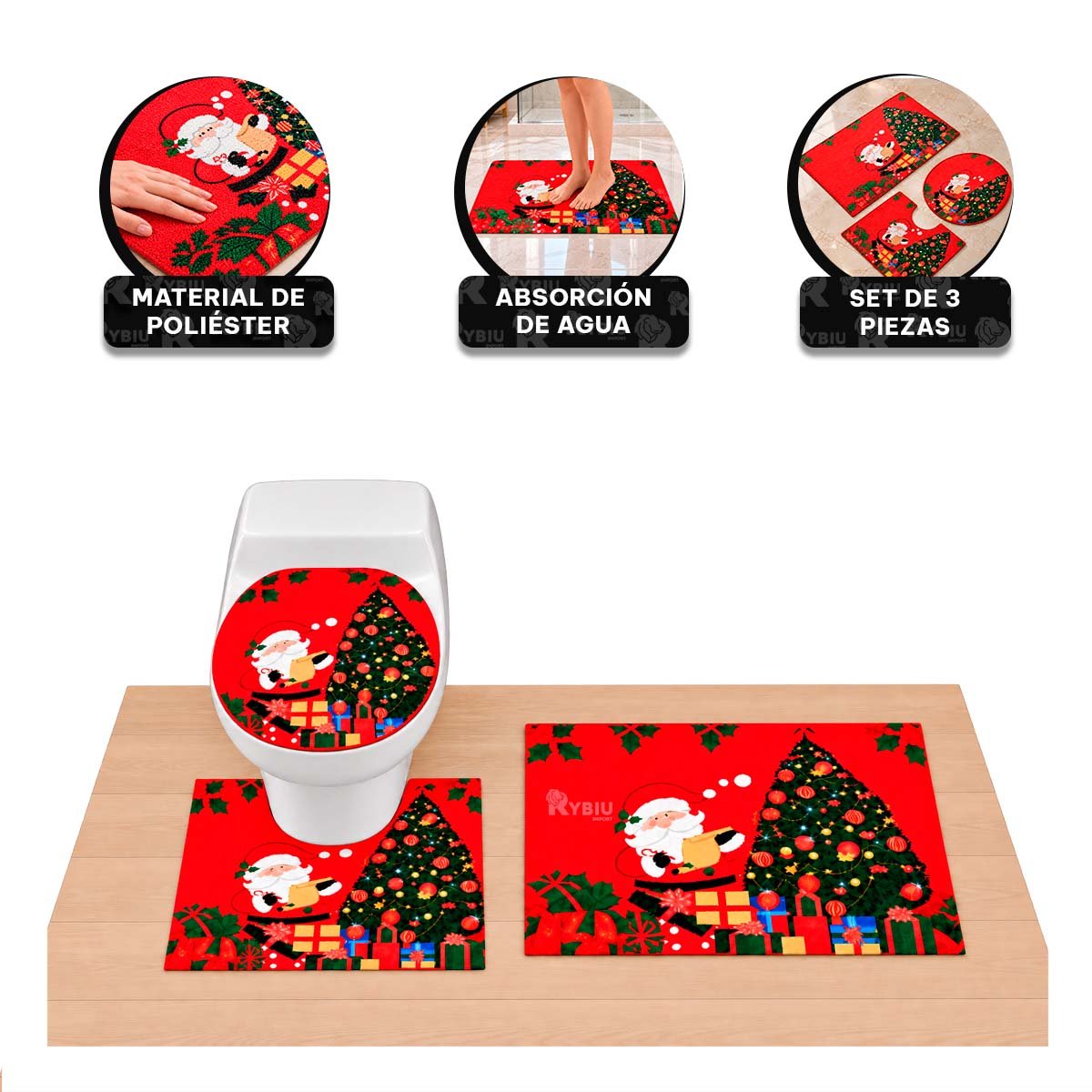 SET 3 PIEZAS GUINDA RAMAS Y PARA BANO BOLAS NAVIDENAS BRILLANTE YSTICKY - 4