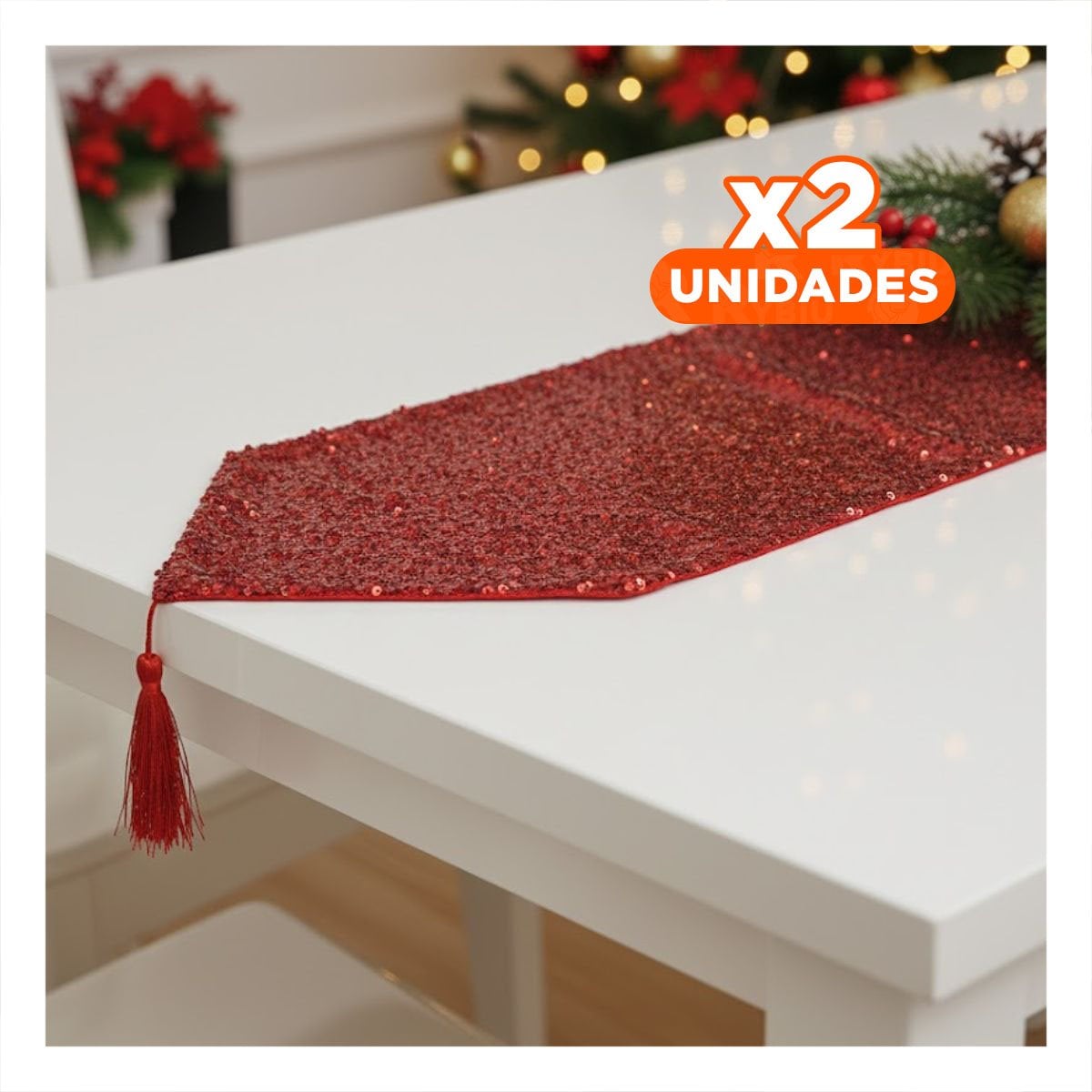 PACK2 TAPETE ROJO DE MESA 220X35CM LENTEJUELAS EN COMEDOR Y FIESTA - 1