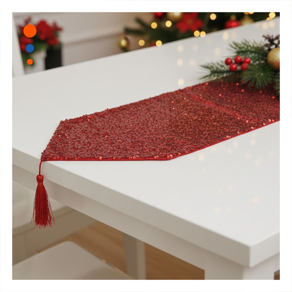 PACK2 TAPETE ROJO DE MESA 220X35CM LENTEJUELAS EN COMEDOR Y FIESTA - 3