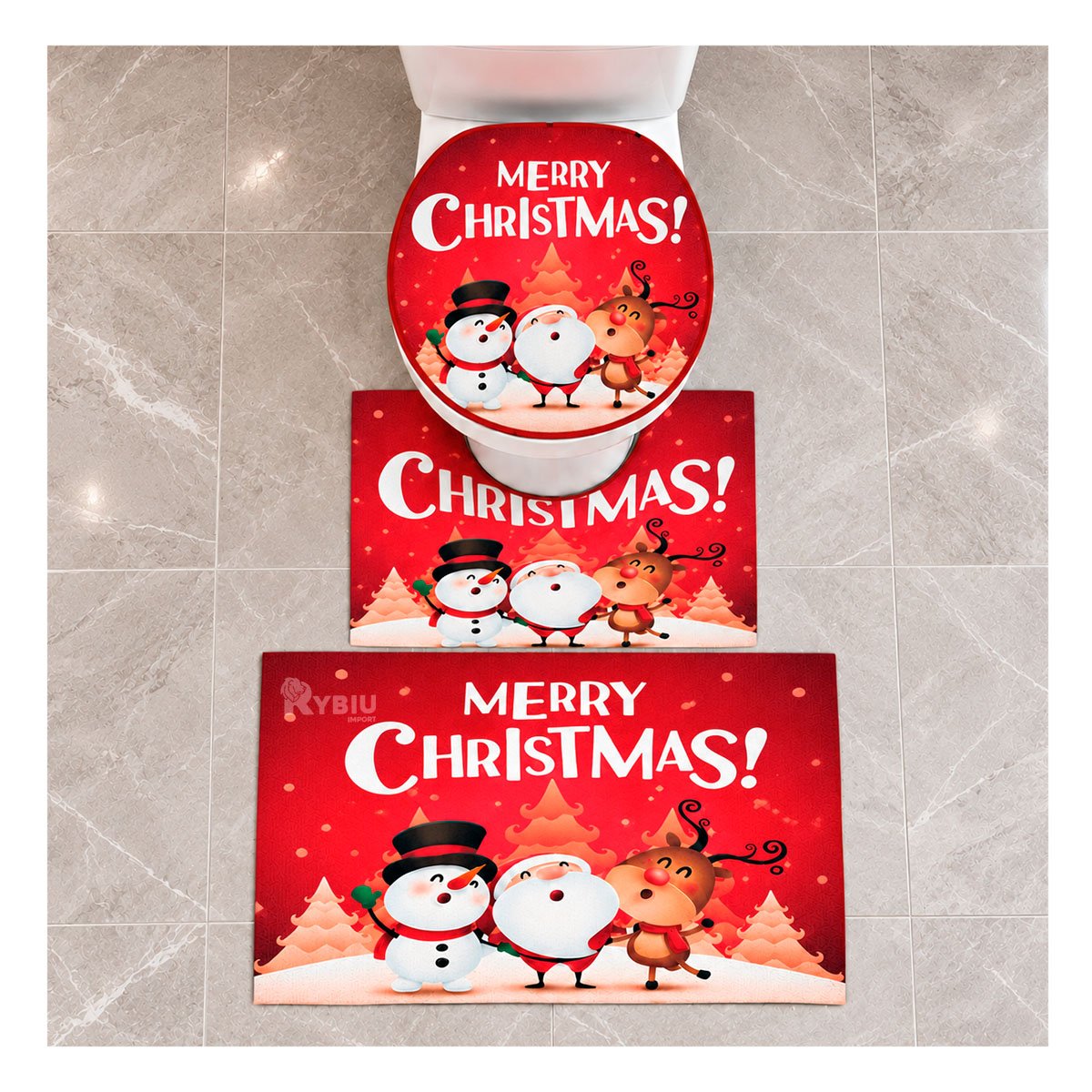 PACK4 PACK PARA BANO ROJO 3 PIEZAS 3 PERSONAJES FIESTA ALEGRE YREGALO STICKER - 3