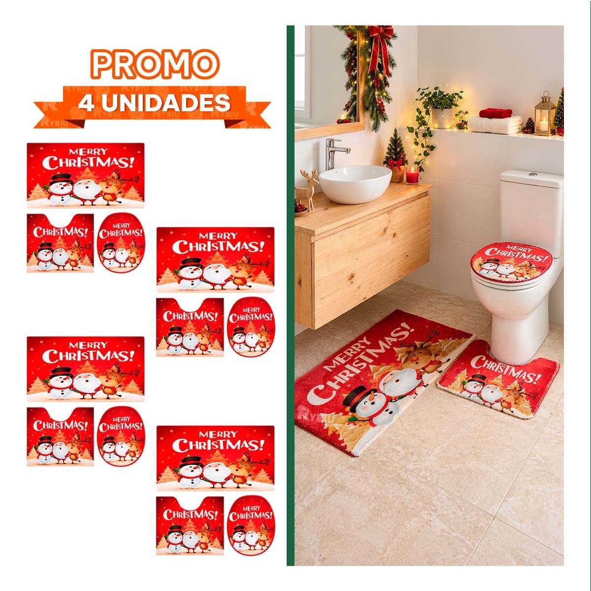 PACK4 COMBO 3 PIEZAS ROJO 3 PERSONAJES Y PARA BANO HOGAR UTIL YPAPEL REGALO - 1