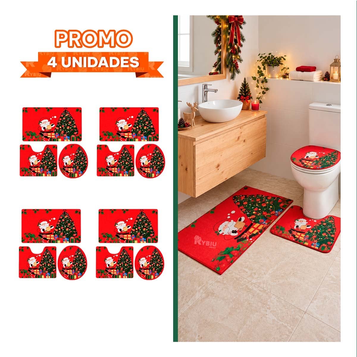 PACK4 COMBO 3 PIEZAS GUINDA RAMAS Y PARA BANO BOLAS NAVIDENAS CONFORTABLE YPAPEL REGALO - 1