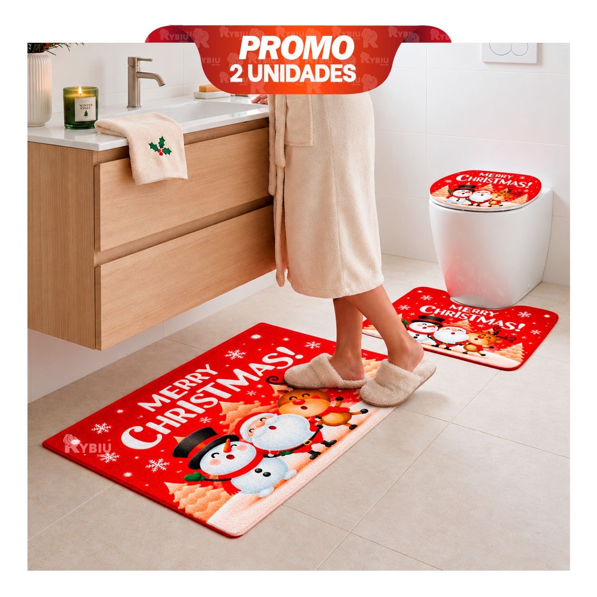 PACK2 COMBO PARA BANO 3 PERSONAJES ROJO 3 PIEZAS HOGAR BRILLANTE YREGALO STICKER - 1