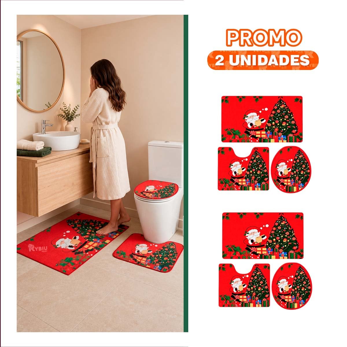 PACK2 COMBO 3 PIEZAS GUINDA PARA BANO NAVIDENAS RAMAS Y BOLAS EXCLUSIVO YPAPEL REGALO - 1