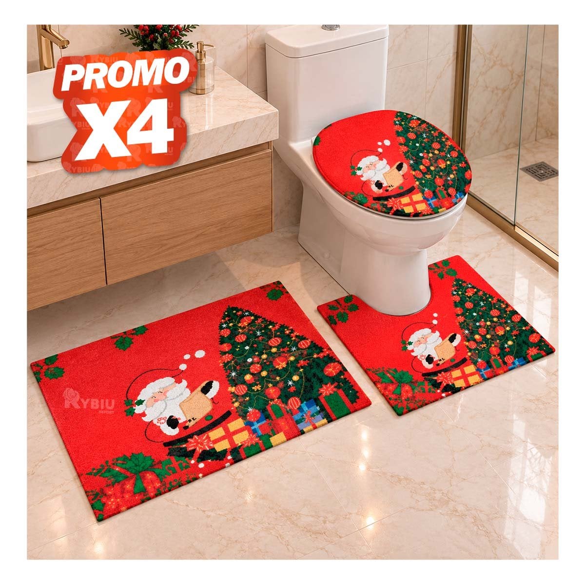 PACK4 PACK PARA BANO GUINDA 3 PIEZAS RAMAS Y BOLAS NAVIDENAS ELEGANTE YREGALO STICKER - 1