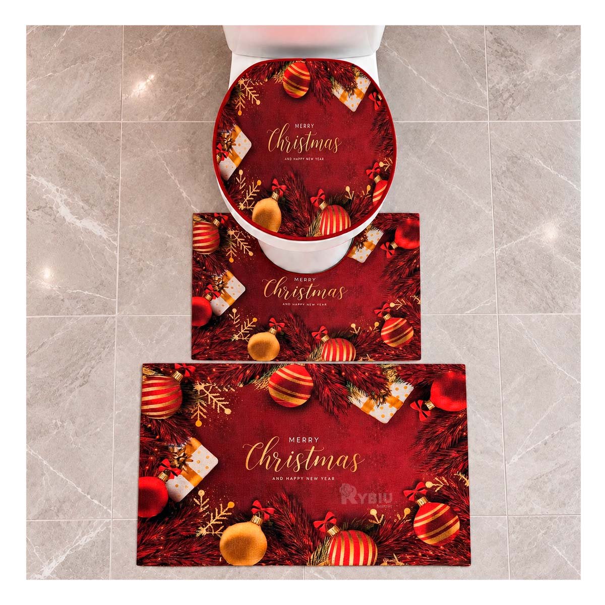 PACK4 PACK PARA BANO GUINDA 3 PIEZAS RAMAS Y BOLAS NAVIDENAS ELEGANTE YREGALO STICKER - 3