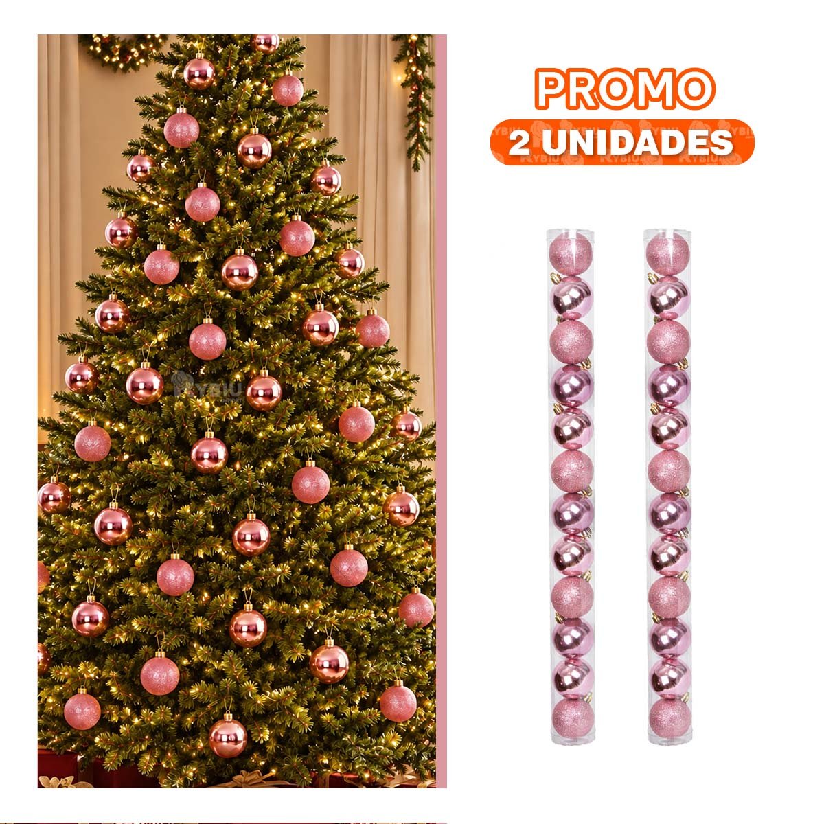 PACK2 IMPLEMENTO DECORATIVOS PARA HOGAR EN NAVIDAD ROSADO BRILLANTE Y ESCARCHADO YPAPEL REGALO - 1