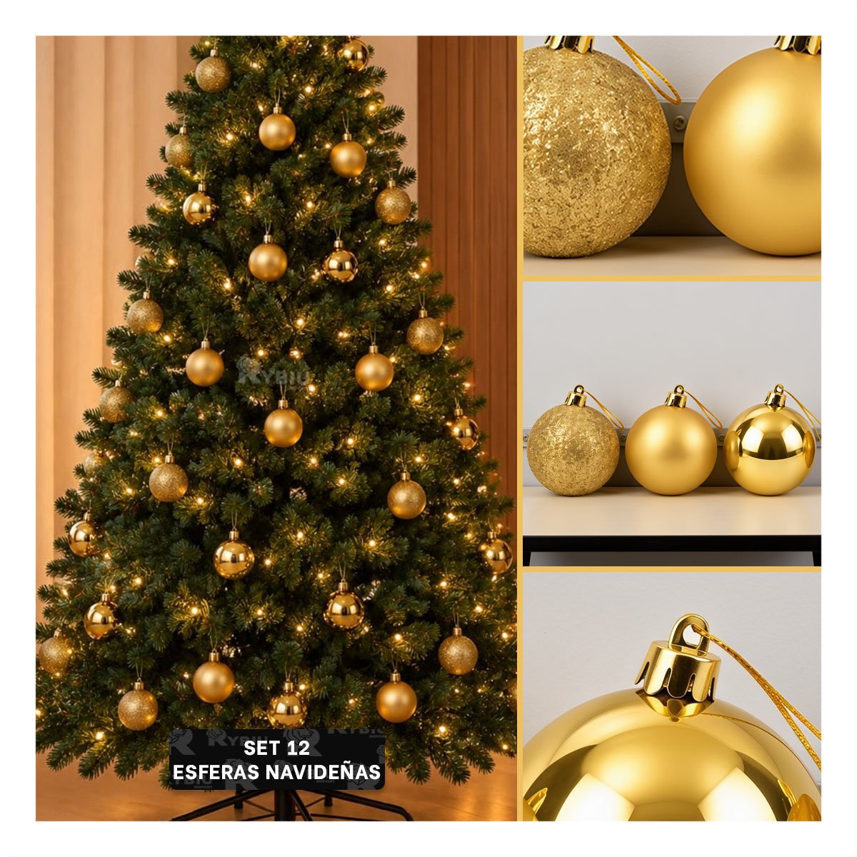 PACK4 ARTICULO NAVIDEÑO PARA AMBIENTAR ESPACIOS DEL HOGAR DORADO BRILLANTE Y ESCARCHADO - 4