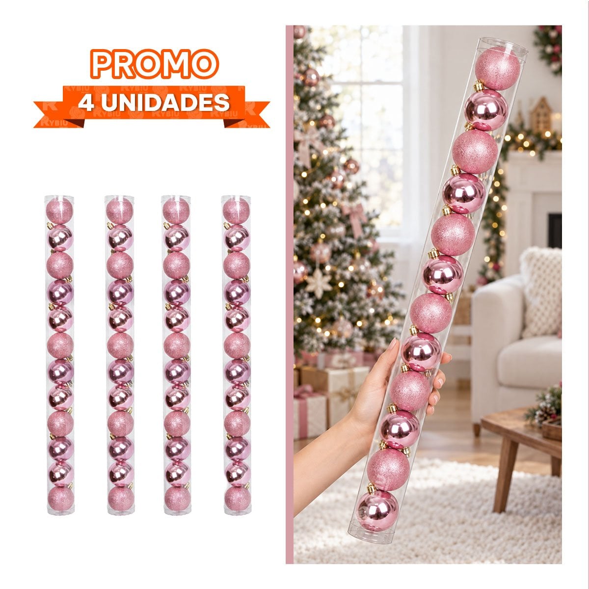 PACK4 IMPLEMENTO ESTETICOS PARA TEMPORADA FESTIVA ROSADO BRILLANTE Y ESCARCHADO YPAPEL REGALO - 1