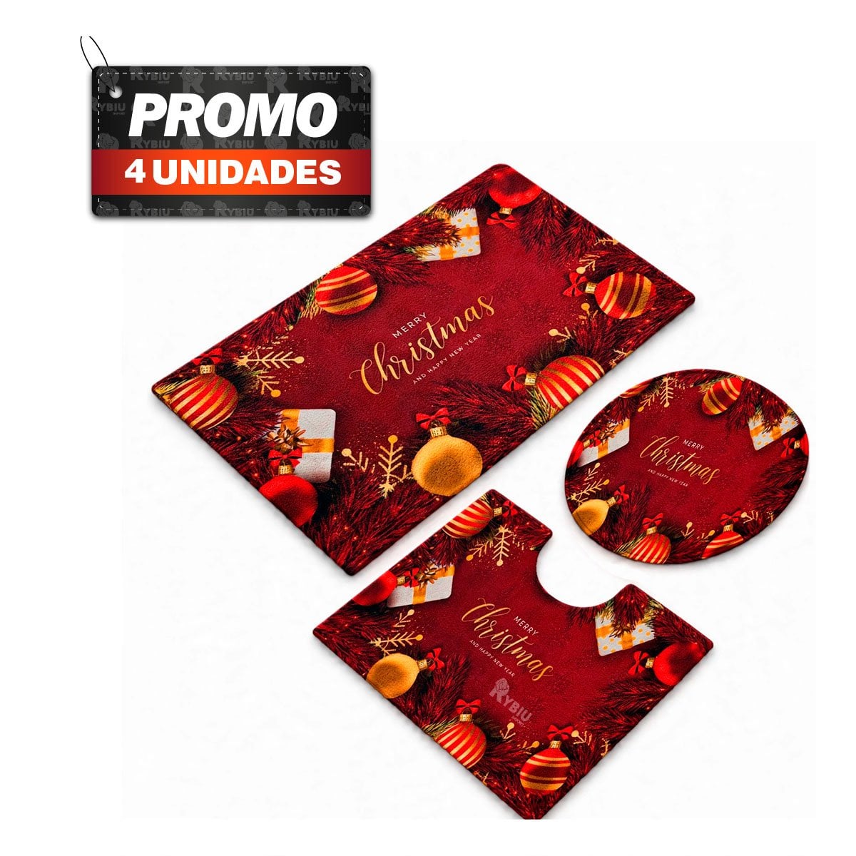 PACK4 COMBO GUINDA 3 PIEZAS PARA BANO RAMAS Y NAVIDENAS BOLAS NAVIDENO - 1