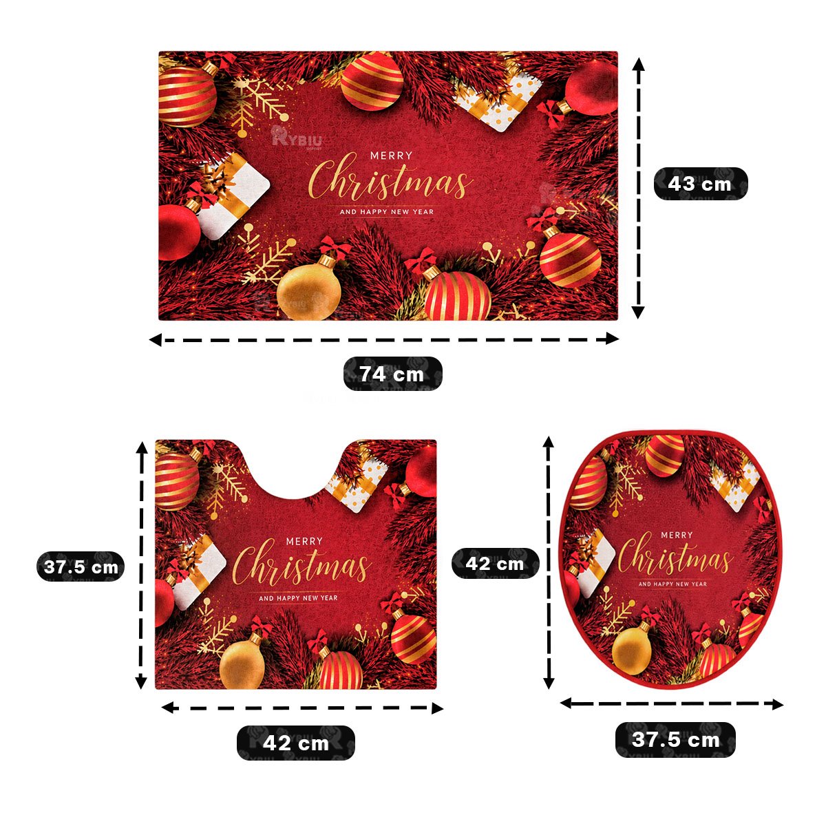 PACK4 COMBO GUINDA 3 PIEZAS PARA BANO RAMAS Y NAVIDENAS BOLAS NAVIDENO - 2