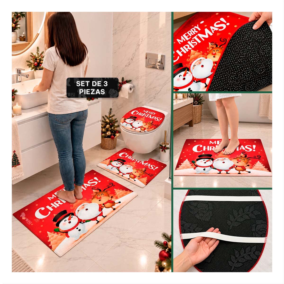 SET PARA BANO ROJO 3 PIEZAS 3 PERSONAJES PARA DECORAR EL HOGAR - 3