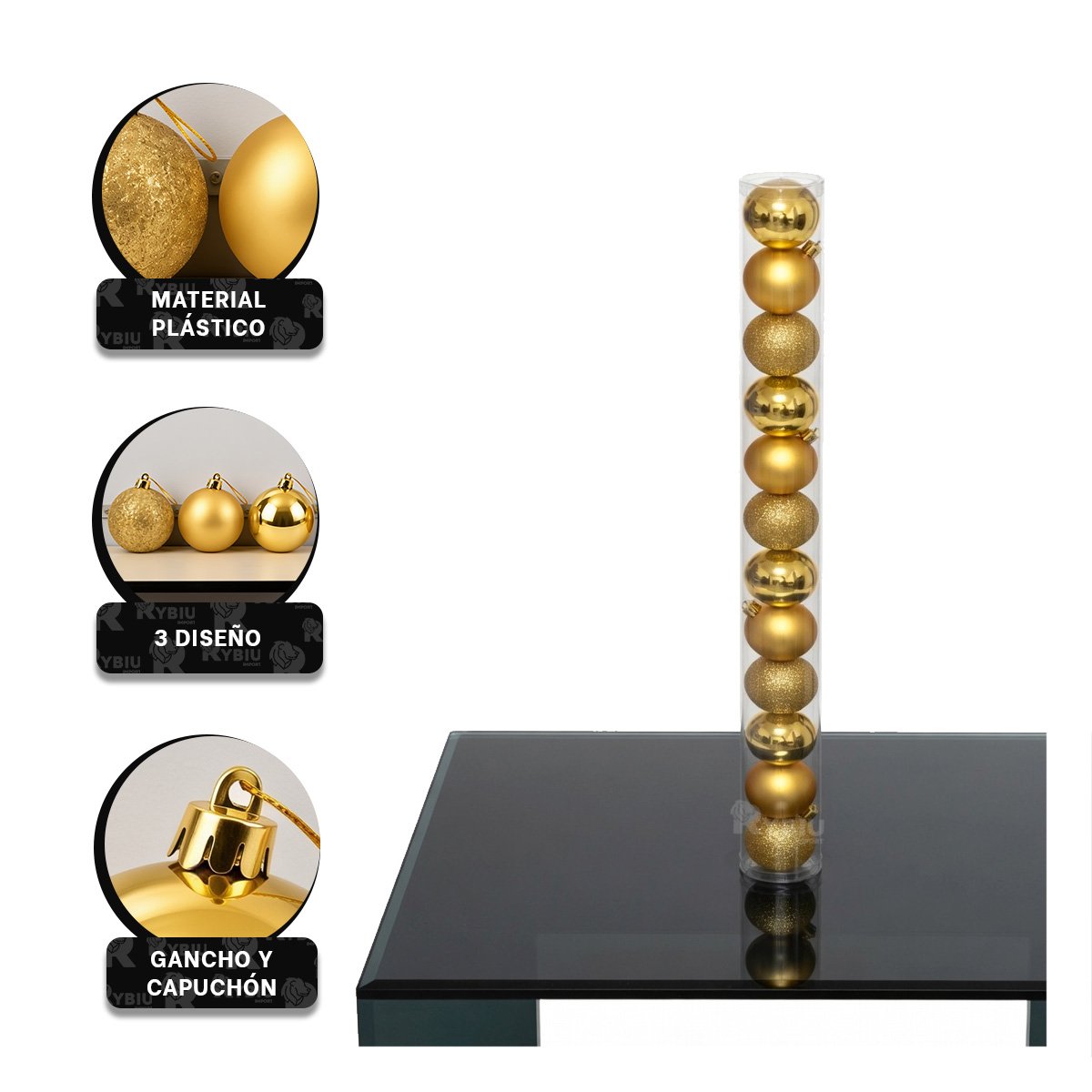 BOLAS DE ARBOL PARA DECORAR PINO NAVIDEÑO DORADO BRILLANTE Y ESCARCHADO YREGALO STICKER - 4