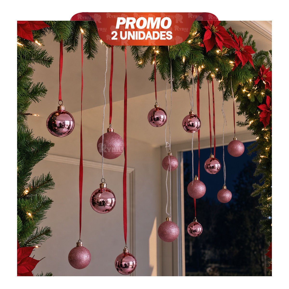 PACK2 IMPLEMENTO PARA PINO DE NAVIDAD EN SALA ROSADO BRILLANTE Y ESCARCHADO YREGALO STICKER - 1