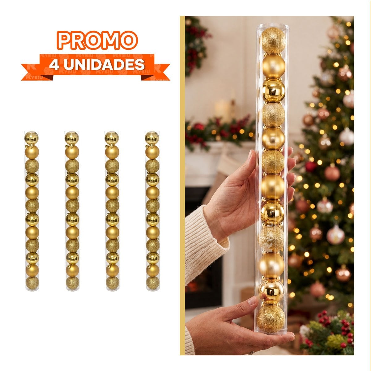PACK4 ARTICULO NAVIDEÑO PARA DECORAR PINO NAVIDEÑO DORADO BRILLANTE Y ESCARCHADO YPAPEL REGALO - 1