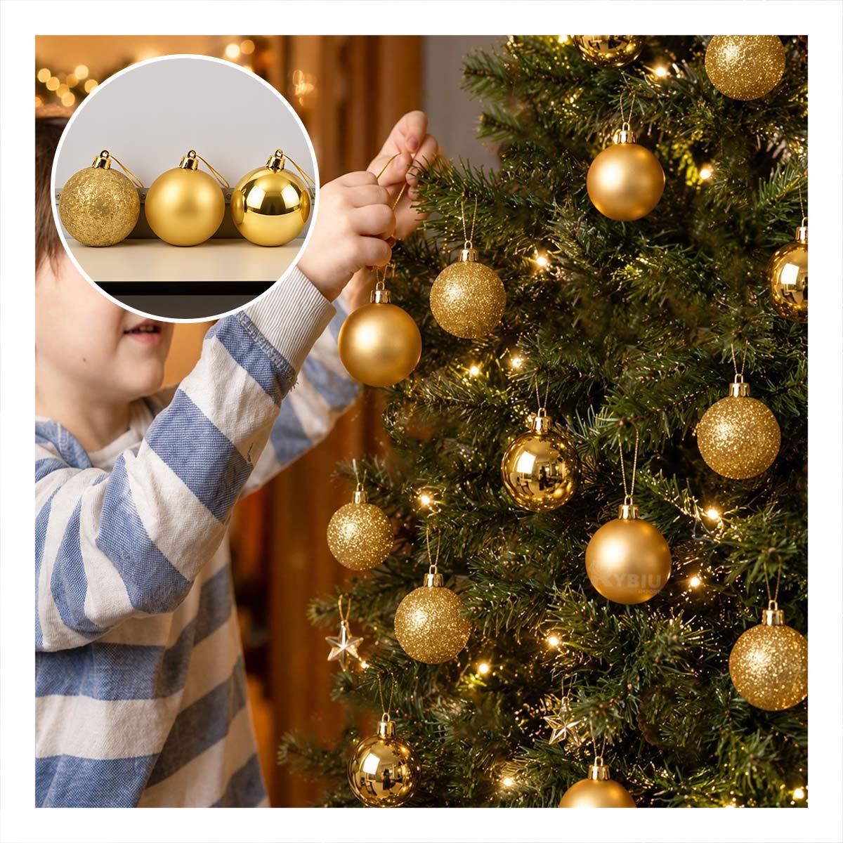 PACK4 ARTICULO NAVIDEÑO PARA DECORAR PINO NAVIDEÑO DORADO BRILLANTE Y ESCARCHADO YPAPEL REGALO - 3